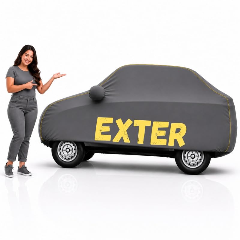 Image of Long-Life 100% Waterproof Exter Car Body Cover for Dust & Rain, Compatible with All Models of Exter Car Cover, Comes with Bird Droppings, Scratch, UV and Paint Protection - Grey