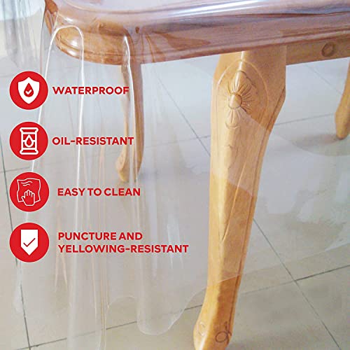 Xfasten TC54X54CRE Plastic Table Cover Transparent 54 X 54 Inch Waterproof, Stain-Proof Vinyl Clear Plastic Tablecloth Protector Non-Yellowing Square Clear Table Cover Protector thumb #2