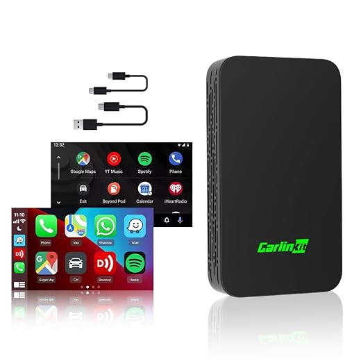 2025 CarlinKit 5.0 Wireless CarPlay Adapter & Android Auto for Built-in Wired CarPlay & Wired Android Auto Cars.Chip 5G WiFi 5.8 GHZ and Plug & Play, Support Online Upgrade
