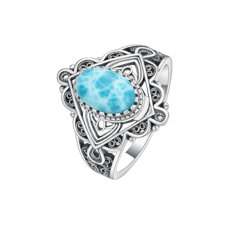 Larimar/Opal/Moonstone/Black agate/lapis lazuli Rings for Women Sterling Silver Western Boho Style Statement Ring Jewelry Gift for Birthday Mother's Day Christmas