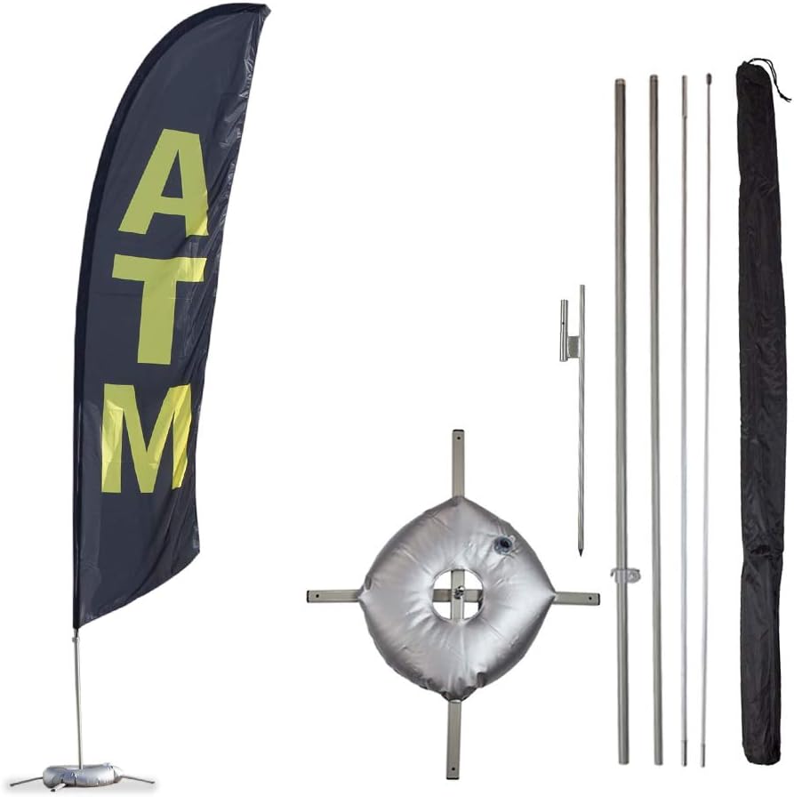 Vispronet ATM Feather Flag Kit - 13.5ft Swooper Flag with Pole Set, Ground Spike, Cross Base and Weight Bag - Businesses, Storefronts, Sales - Printed in the USA