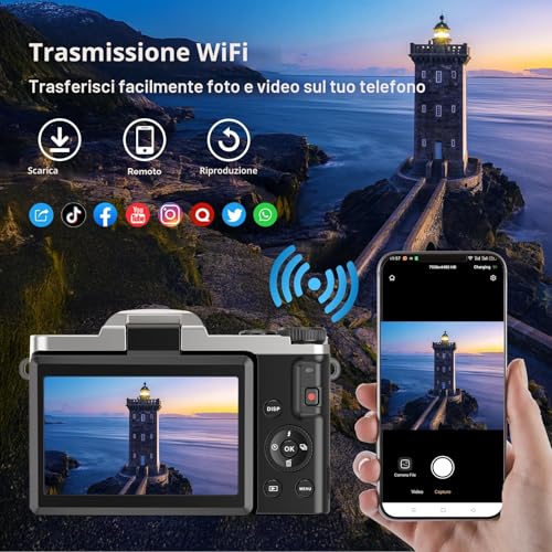 Macchina Fotografica Digitale Con Wifi, 4K 64MP Autofocus Fotocamera Compatta, Digitale Camera Con 16X Zoom 3" Flip 180° Videocamera Con Scheda Di Memoria Da 32GB Per Principianti E Adolescenti - 3