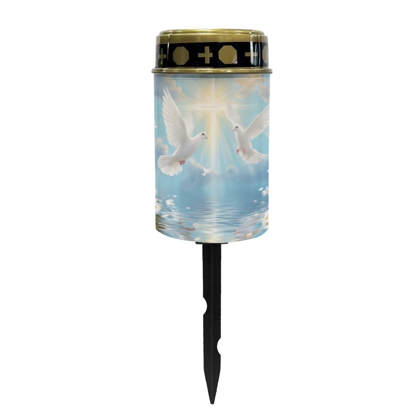 Poceacles Dove of Peace Cross Daisy Print Blue Solar Lights Outdoor Waterproof Cemetery Solar Outdoor Candle Grave Decoration Votive Candles Blessed Lights for Loss of Loves One