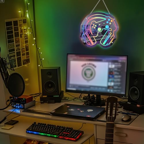 Image of Gaming Neon Sign Smart Mirror LED Light with APP Control and Music Sync Color-Changing Gamer Wall Sign for Game Room Bedroom Man Cave Cool Game Gifts for Teens and Players