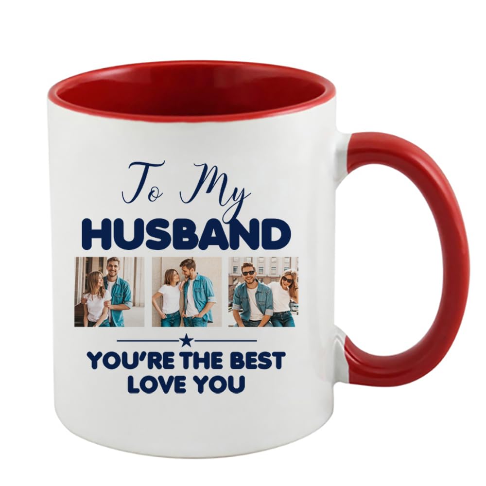 Giftme Personalised Photo, Love You Husband You're The Best, Inside Coloured Mug,Ceramic Coffee, Tea Mug. (Red)