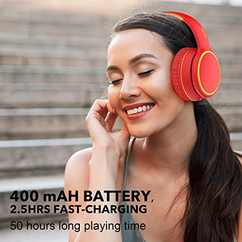 Image of B10 Wireless Bluetooth Over-Ear Headphones, Lightweight Folding Stereo Bass Headset with Mic, 50H Playtime, Volume Control, Bluetooth 5.3 Headphones for iPad /Travel /Tablet /PC (Red)