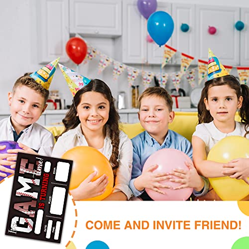 Image of DETIHO 4 inch x 6 inch Football and Baseball Theme Birthday Party Invitation Cards With Envelopes - It's Game Time - All Star Sports Invitation - 20 Sets - E01