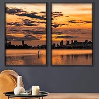 2 Piece Framed Canvas Wall Art Cityscape and Sunset Canvas Prints Home Artwork Decoration for Living Room,Bedroom - 16