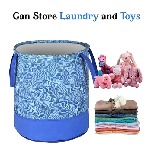 Image of Urbane Home Pack of 2 Foldable 45L Toys Organizer for Kids Room - Soft Toys Storage Bag /Basket /Container with Handles | Wavy Pattern -Blue