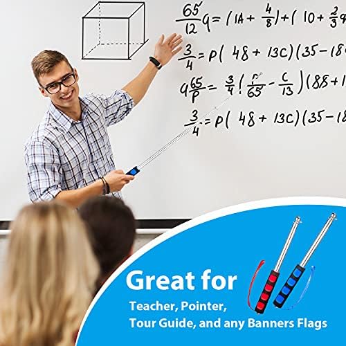 2 Pieces Telescopic Flagpole Stainless Steel Handheld Flag Pole Extendable Portable Flag Pole and 10 Pieces Flag Pole Clip Hooks for Teacher Classroom Tour Guide Banner Flag