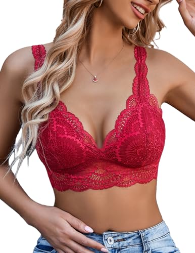Image of Avidlove Lace Bralettes Womens Triangle Plunge Wireless Bras Camisole Tops Cami Strappy Sexy Soft