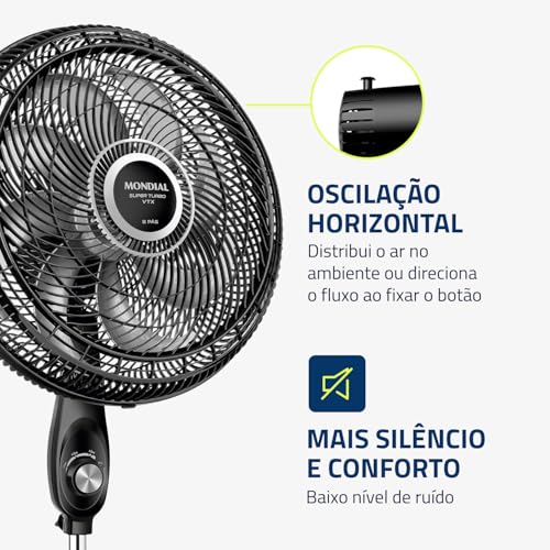 Ventilador de Coluna MONDIAL Turbo 8 Pás 40cm 140W Preto/Silver - Imagem 6
