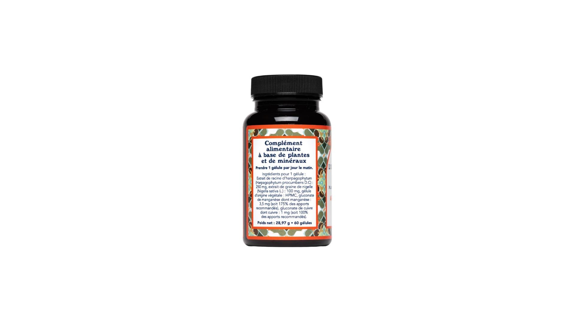 Articulations - Renforce la mobilité articulaire - Formulé par un Pharmacien - Gélules de Nigelle titrée à 20% de Thymoquinone, Harpagophytum, Manganèse et Cuivre - Cure de 2 mois - Vegan