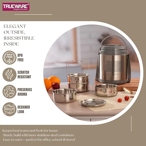 Image of Trueware Legend 4 Stainless Steel PU Insulated Hot and Cold Lunch Box with 4 SS Container 300 ML Each
