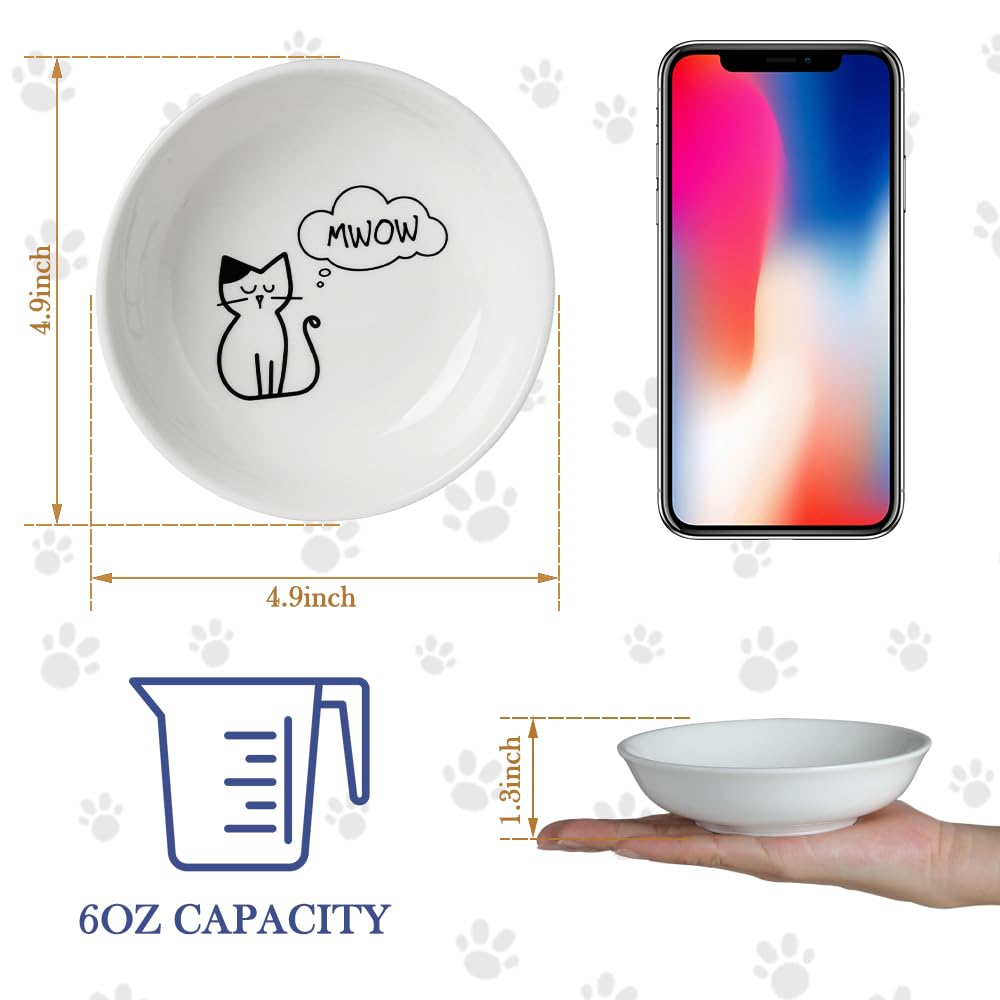 HAPPY KIT Katzennäpfe, 12,7 cm breit, flacher Futternapf für Innenkatzen, niedlicher Teller/Schale/Geschirr-Set mit rutschfester Linderung von Schnurrhaar-Müdigkeit für Kätzchen, mikrowellen- und