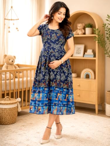 Image of RITIJYA Zipless Feeding Kurta Dress for Women | Maternity Nursing Kurti, No-Zip Easy Access | Extra Pleats Pre to Post Pregnancy | Quick-Dry Fabric | S-4XL