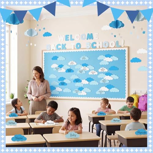 Image of Kisston 360 Pcs Clouds Cutouts Paper 3.9 Inch White and Blue Die Cuts for DIY Craft Projects School Classroom Bulletin Board Decor