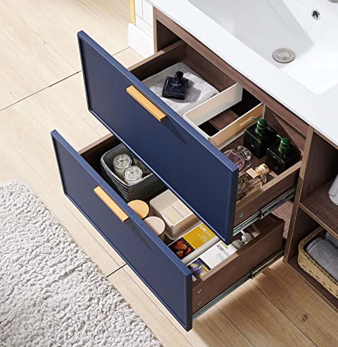 Mogiyin Home 36" Floating Bathroom Vanity With Sink Modern Design Blue&Brown,Bathroom Vanity With Sink Wall Mounted Bathroom Sink Cabinet,Bathroom Vanities Combo Set With White Vessel Sink #TOP5