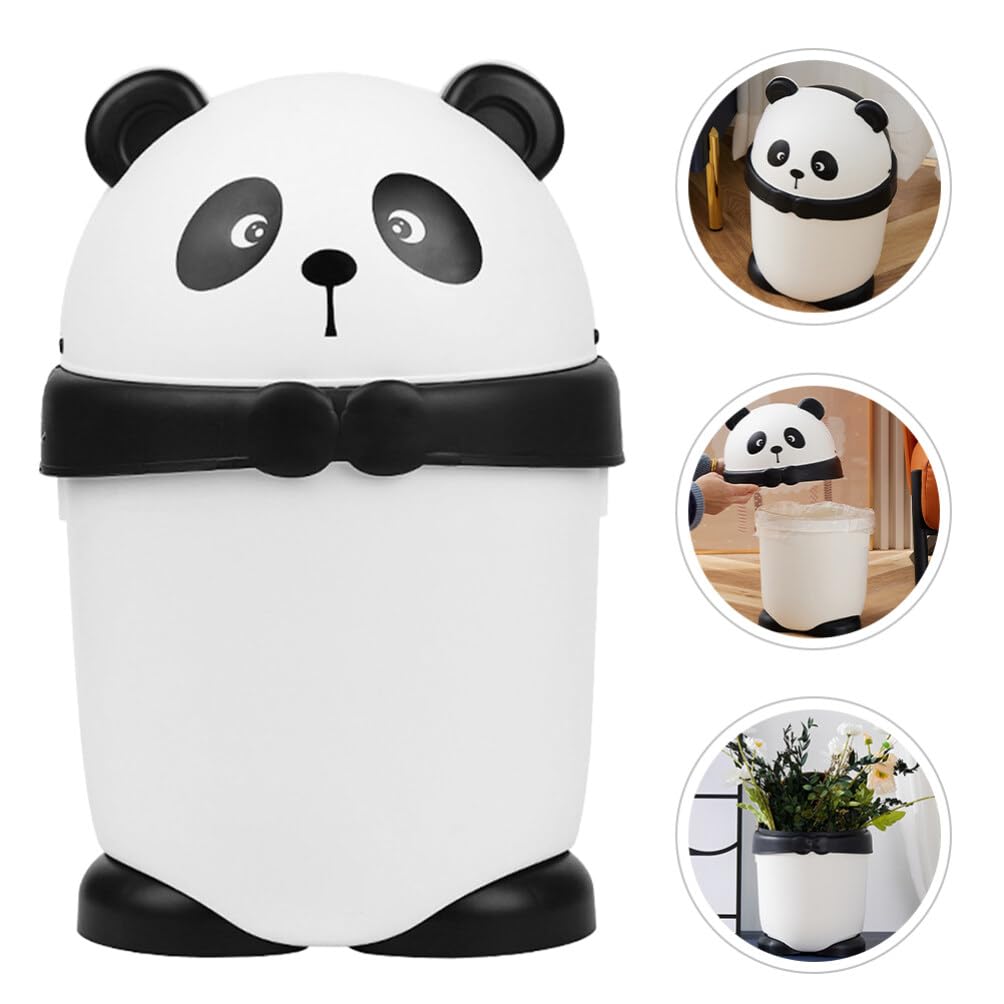 Luxshiny Niedlicher Mülleimer in Pandaform aus Pp mit Klappdeckel Moderner und Rustikaler Stil für Büro und Zuhause Kompakter Abfalleimer fürs Schlafzimmer
