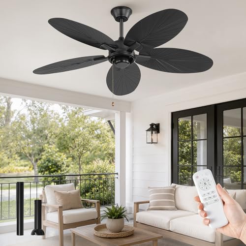 Fanbulous 52" Outdoor Black Tropical Leaf Ceiling Fan No Light and Remote