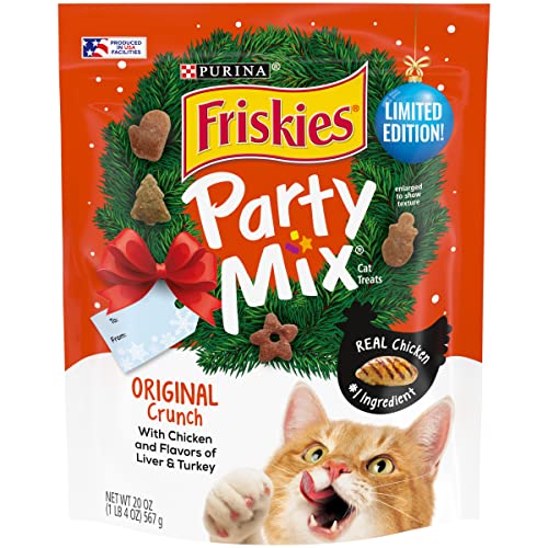 Purina Friskies Made in USA Facilities Cat Treats, Party Mix Original Crunch Holiday - 20 oz. Pouch