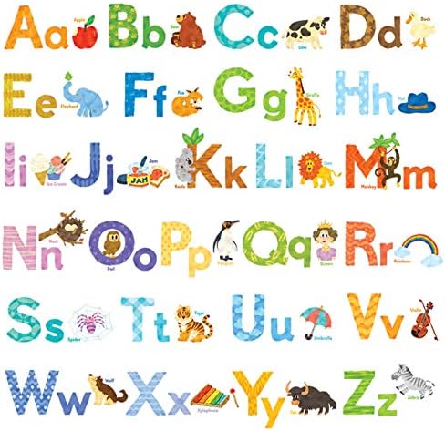 DECOWALL DW-1608S Watercolour Animal Alphabet ABC Kids Wall Stickers Decals Peel and Stick Removable for Nursery Bedroom Living Room Art murals Decorations
