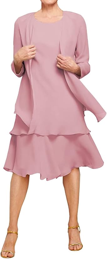 ISABUFEI Mother of The Bride Dresses with Jacket Chiffon Formal Long Sleeve Dress
