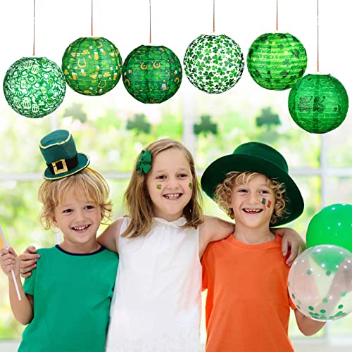 Image of Panelee 12 Pcs St Patricks Day Party Decorations Paper Lanterns Hanging Round Green Shamrock Lanterns for Irish Festive Office Classroom Party Decorations Indoor Outdoor