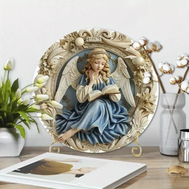 Amazon.co.jp: 入荷天使 ブリキ看板 ラウンド 聖書を読む エンジェル  