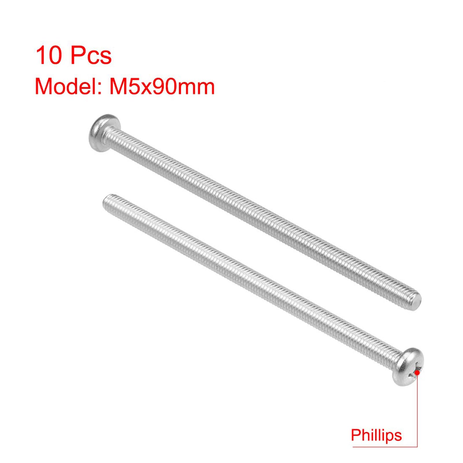 MACHSWON M5x90mm Machine Screws Phillips Cross Pan Head Screw 304 Stainless Steel Round Head Cross Screw Fasteners Bolts 10Pcs - Image 2
