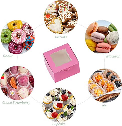 Bekoetoz 100Pcs Paper Cookie Boxes With Window Small Bakery Boxes 4X4X2.5 Inches Mini Cake Boxes For Pastries,Cupcakes,Desserts,Donuts,Chocolate Strawberries,Candy,Treat Boxes(4 * 4 * 2.5,Pink) #TOP2