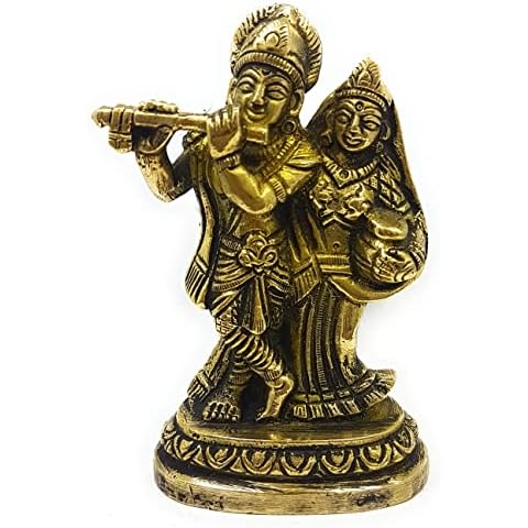 3.5x2.5 inches Radha Krishna with Vasdi Krshn Radhe Vaishnav Diwali Brass Hindu Ancient Antique Statue Sculpture Figurine for Health Wealth Prosperity & Happiness Cover