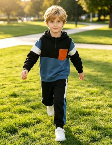 Image of Boys Clothes Long Sleeve Color-blocked Hoodie Top and Pants 2PCS Winter Sweatsuits Fall Boys Outfits 2-8 Years