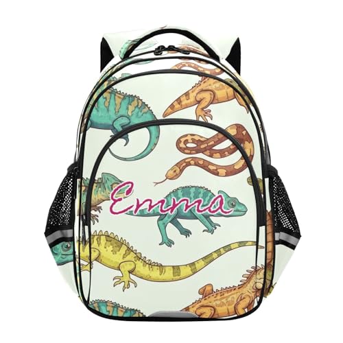Sac à dos filles et garçons avec nom personnalisé motif lézard pour cadeau