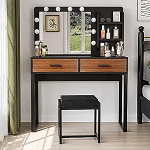 Semiocthome Vanity Desk with Mirror and 10 LED Lights, 39.4