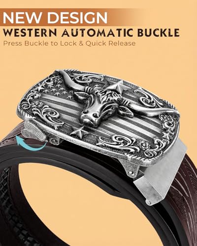 Image of BELTROAD Mens Ratchet Western Belt Leather Cowboy Belts for Men with Automatic Western Buckle Belt for Jeans Christmas Gifts