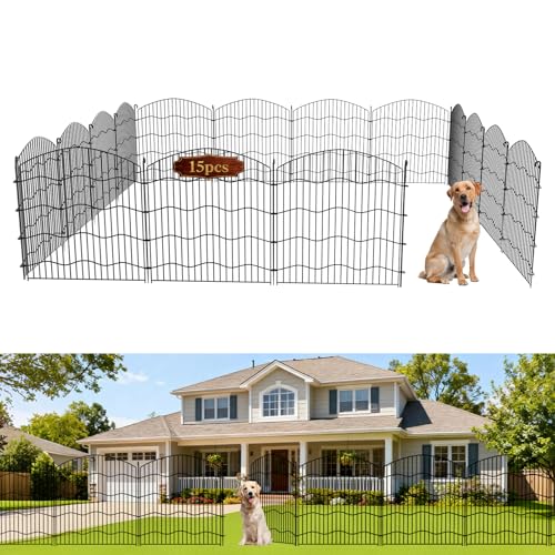 15-Panel No Dig Garden Fence 31in(H) x35ft(L) Black Metal Animal Barrier Dog Fence Outdoor for Yard Temporary Decorative Fencing Border for Rabbits Patio