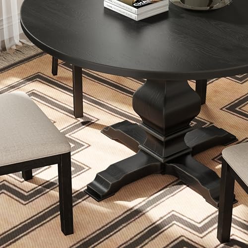 Image of Roundhill Furniture Havre Pedestal Base Round Dining Table, Black