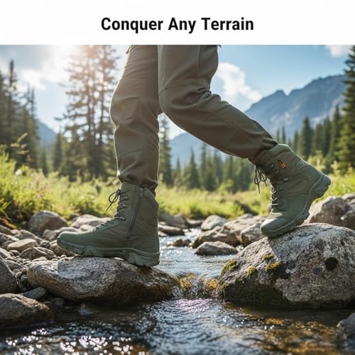 Image of Kervaky Men's Military Tactical Boots Lightweight Work Boot Non-Slip Breathable Jungle Desert Combat Boots