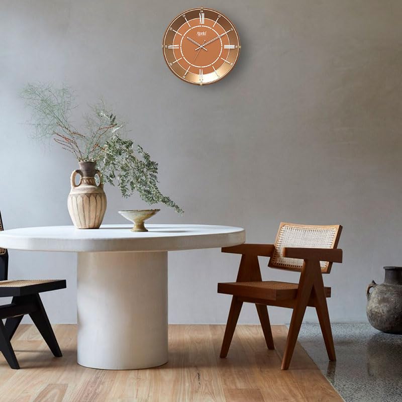 Image of Ajanta 2157 Wall Clock 13 Inch - Copper Rose Gold Tone Finish - Stylish Silent Sweep Quiet Home Decor for Bedroom, Office