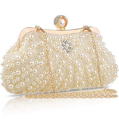 Women's Wedding Purse, Pearl Clutch, Different Length Chain Crossbody Shoulder Bag Handbag for Party Date Formal Occasion
