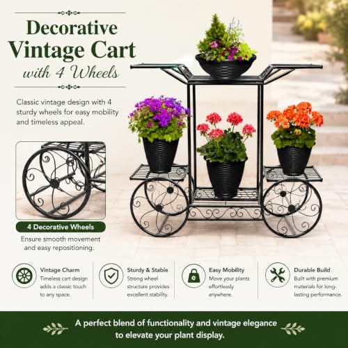 Image of 6-Tier Rust-Proof Metal Plant Stand for Balcony & Indoor Use - Heavy-Duty Gamla Stand for 6 Pots (Lohe Ka Stand) (cart design)