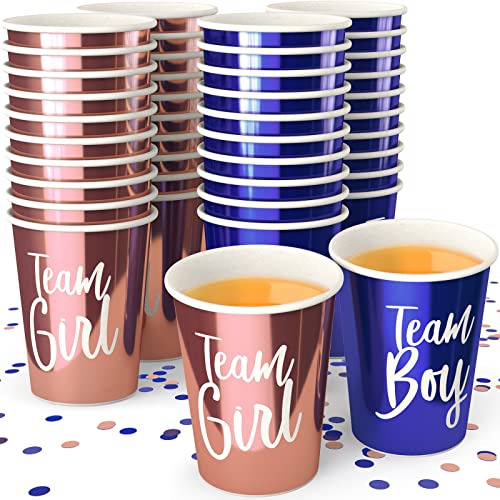 Gender Reveal Cups - 40 Team Boy Team Girl Cups - Boy or Girl Gender Reveal Party Supplies - Rose Gold Baby Shower Gender Reveal Decorations - Gender Reveal Games & Ideas Baby Gender Reveal, 12 oz