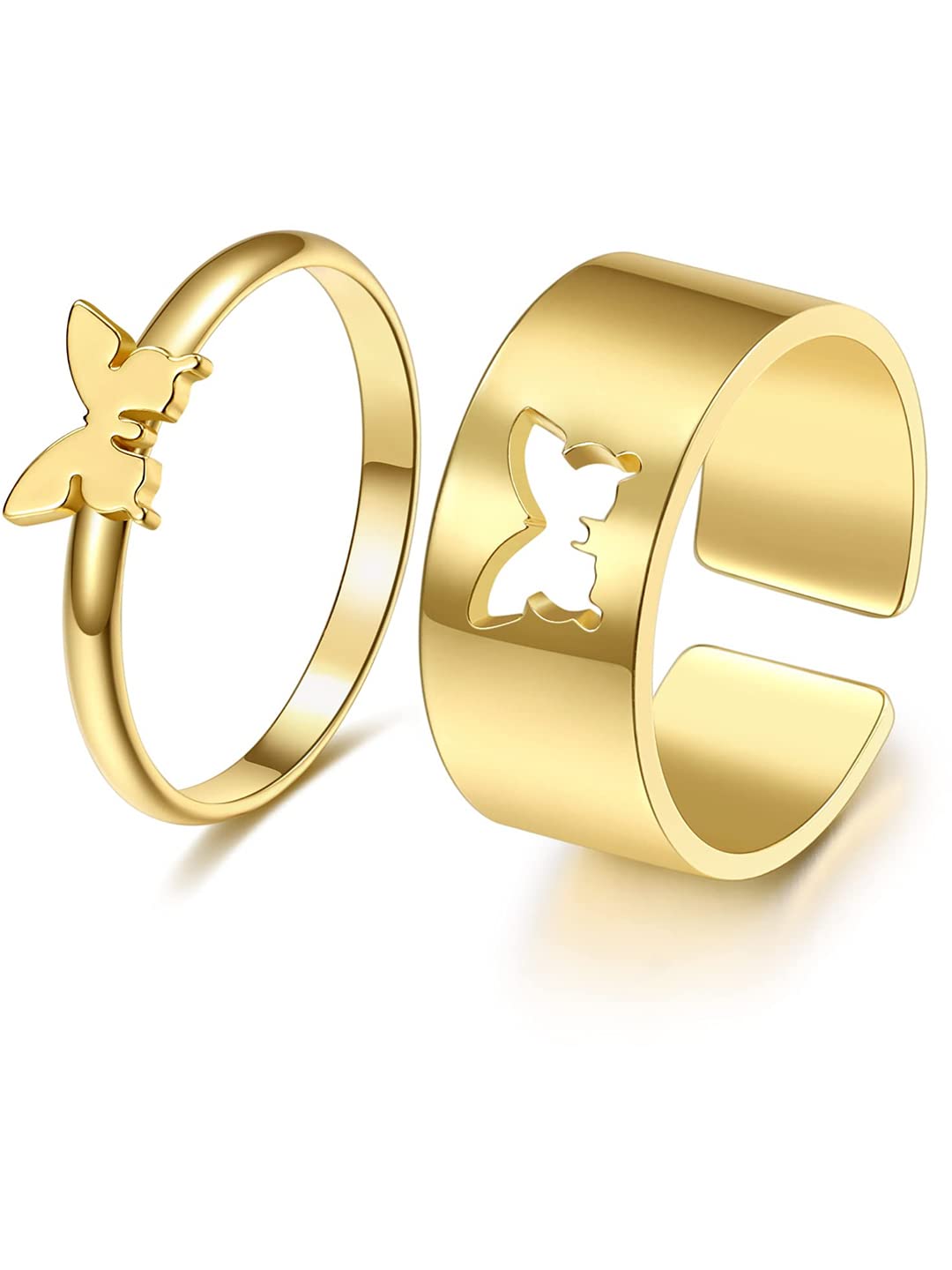 Stunning Valentine Gift Golden Butterfly Couple Ring Matching Wrap Finger Ring-image-11
