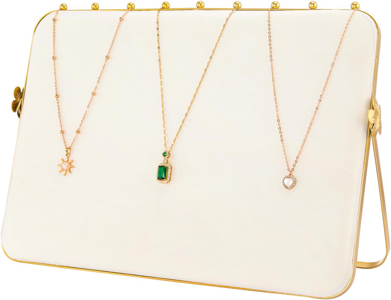 Necklace Display Stands for Selling with Velvet, Large Metal Necklace Organizer Holder Stand Grey & Beige Gold for Craft Shows, Exhibidores, Vendors, Chain Jewelry Display Stand- 1 Pack