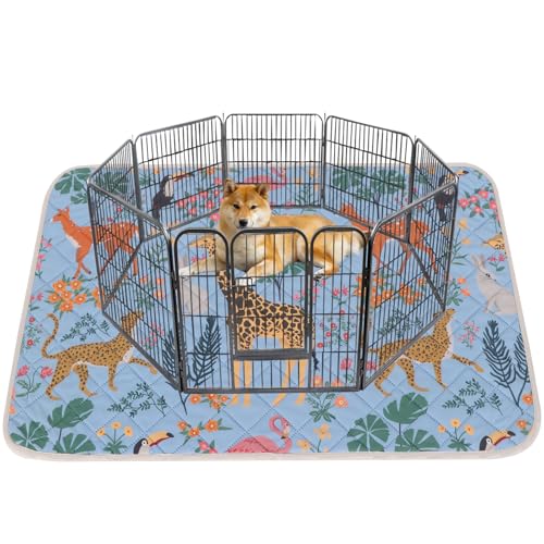 Image of IEUUMLER Washable Pee Pads for Dogs, 1 Pack Forest Pattern Reusable Waterproof Puppy Pads, Non-Slip Super Absorbent Dog Training Pad for Playpen Crate Bed EU013 Blue Jungle, 48x48
