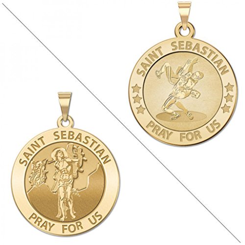 PicturesOnGold.com Wrestling - Saint Sebastian Doubledside Sports Religious Medal - 2/3 Inch Size of Dime, Sterling Silver2
