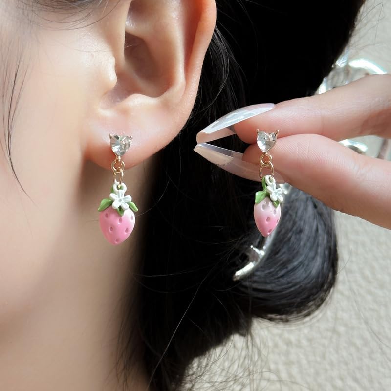 Red Strawberry Earrings 3D Simulation Strawberry Drop Dangle Earrings for Women Cute Acrylic Fruit Earrings Resin Strawberry Stud Earrings for Holiday - Image 3