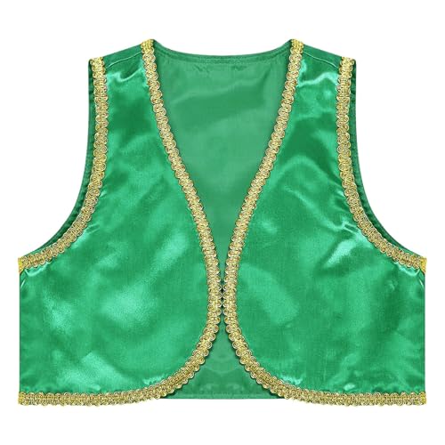 Boys Arabian Prince Tops Waistcoat Vest Kids Fairy Tale Dramas Stage Performance Fancy Dress Ups Green 8 Years
