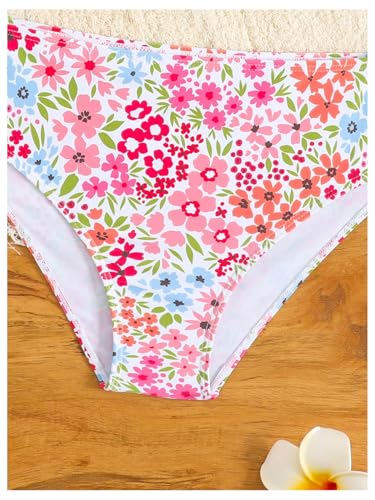 Image of BEAUDRM Girl's 2 Piece Floral Print Swimsuits Halter Triangle Bikini Boho High Waisted Bathing Suit